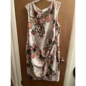 Adrianna Papell Dress 22 Floral Metallic Brocade Sleeveless Sheath Wedding